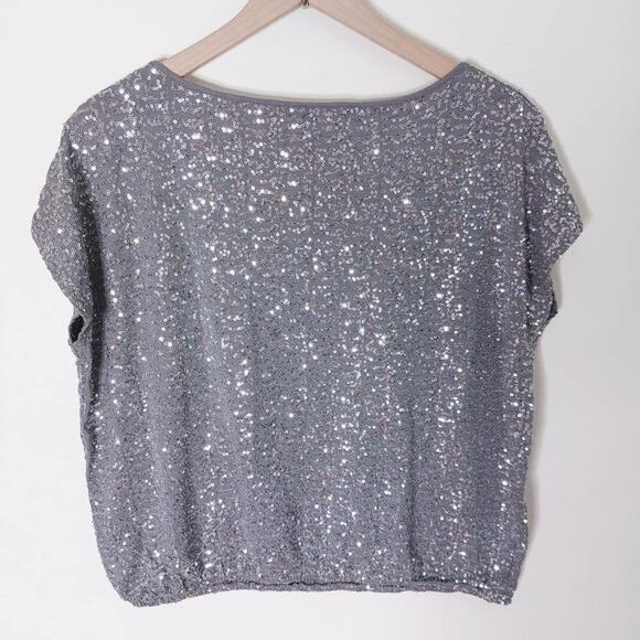 INC International Concepts Silver Gray Sequin Dressy Top XL - Picture 5 of 6